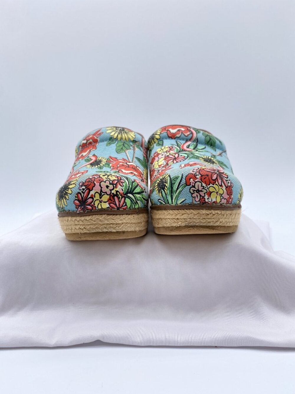 Dansko Jute Pro Flamingo Tropical Blue Canvas Clogs EU 37 - Picture 7 of 10